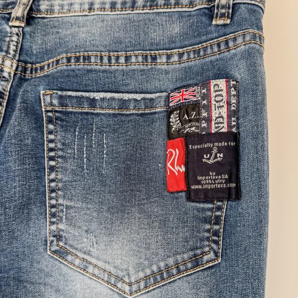 A.Z.I New York, Distressed Layered Patchwork Relaxed Boyfriend Jeans, Women's 4 - Picture 13 of 15